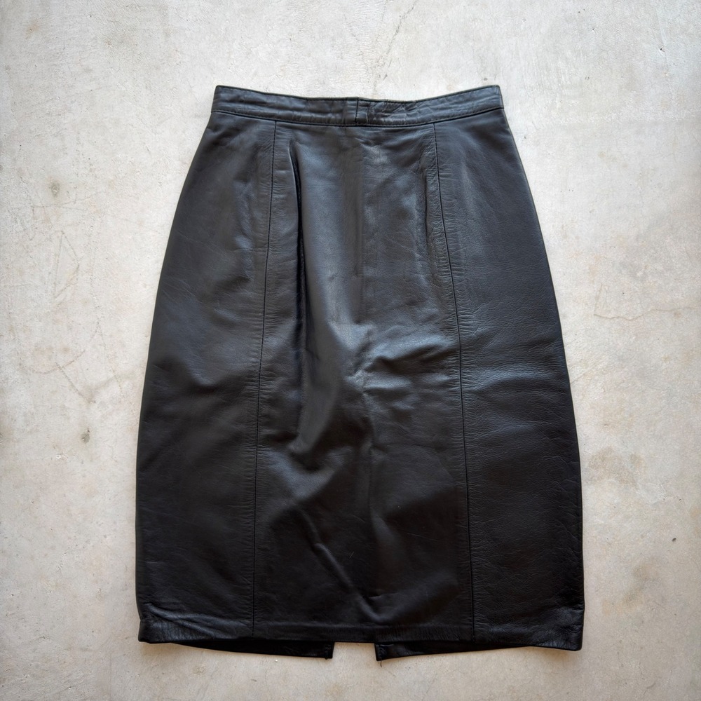 Vintage Outerwear by Phoenix Black Leather Pencil Skirt High‎ Waist Midi Size 6